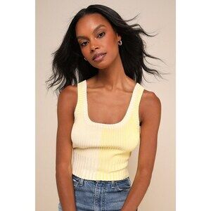 Lulus Made To Be Mod Yellow Color Block Ribbed Cropped Tank Top - Size S